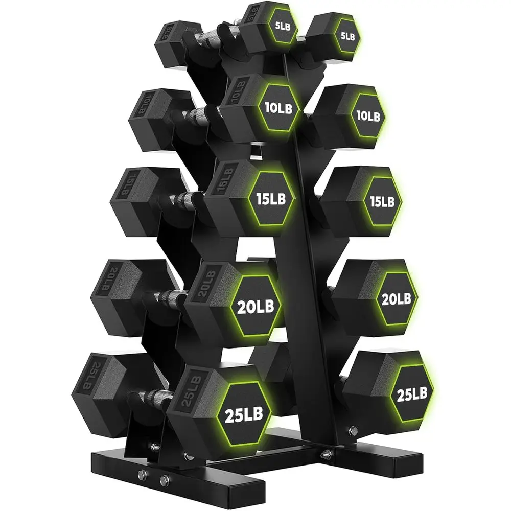 Home Gym Options - ดัมเบลหกเหลี่ยมพร้อมชั้นวาง A-E, ตัวเลือกน้ำหนัก 100-600 ปอนด์, ดีไซน์หกเหลี่ยมที่ไม่ลื่นไถล,
