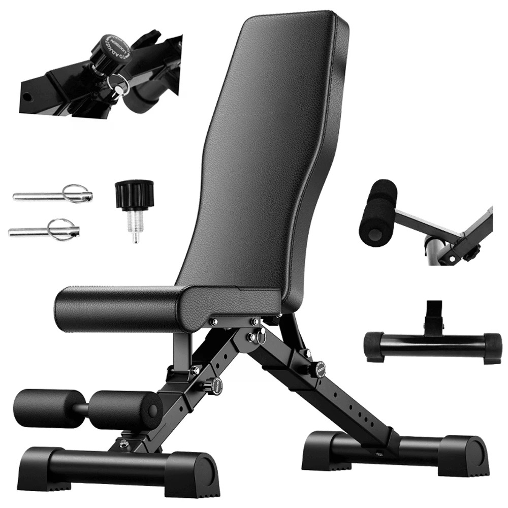 Home Gym Full Setup - ม้านั่งยกน้ำหนักสำหรับออกกำลังกายที่บ้าน, ม้านั่งยกน้ำหนักพื้นฐานสำหรับยิมในบ้าน, ม้านั่งออกกำลังกายปรับระดับได้พร้อมพนักพิง 8 ระดับ, รับน้ำหนักได้สูงสุด