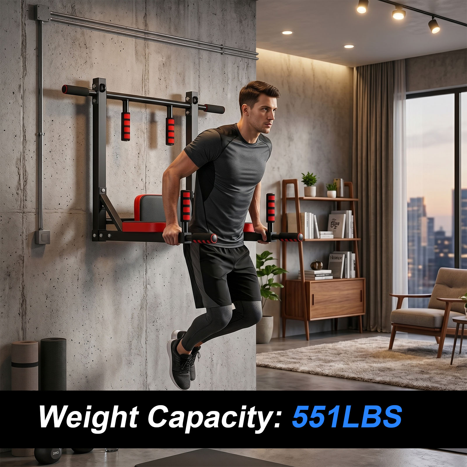 Home Gym On Wall - บาร์โหนติดผนัง อุปกรณ์ดิปอเนกประสงค์สำหรับยิมในบ้าน ออกกำลังกายในร่ม รองรับน้ำหนักได้ถึง 551 ปอนด์