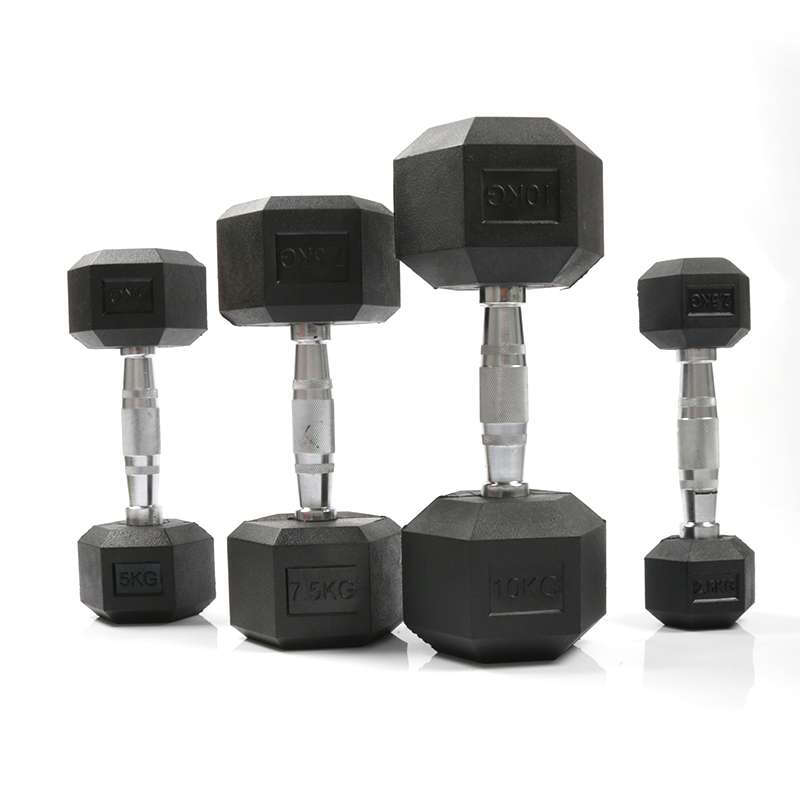 Home Gym No Equipment - ดัมเบลหุ้มยางรูปหกเหลี่ยมแบบกำหนดเองขายส่งจากโรงงาน อุปกรณ์ยกน้ำหนักสำหรับการฝึกซ้อมที่บ้านและยิมเชิงพาณิชย์ โปรโมชั่นส่งเสริมการขาย