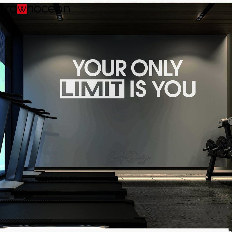 Home Gym On Wall - ขีดจำกัดเดียวของคุณคือตัวคุณเอง - สติกเกอร์ติดผนัง ดีไซน์ผนังยิม ตกแต่งสำนักงาน แรงบันดาลใจในการออกกำลังกาย